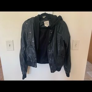 PacSun LA Hearts leather jacket with sweatshirt material lining and hood!